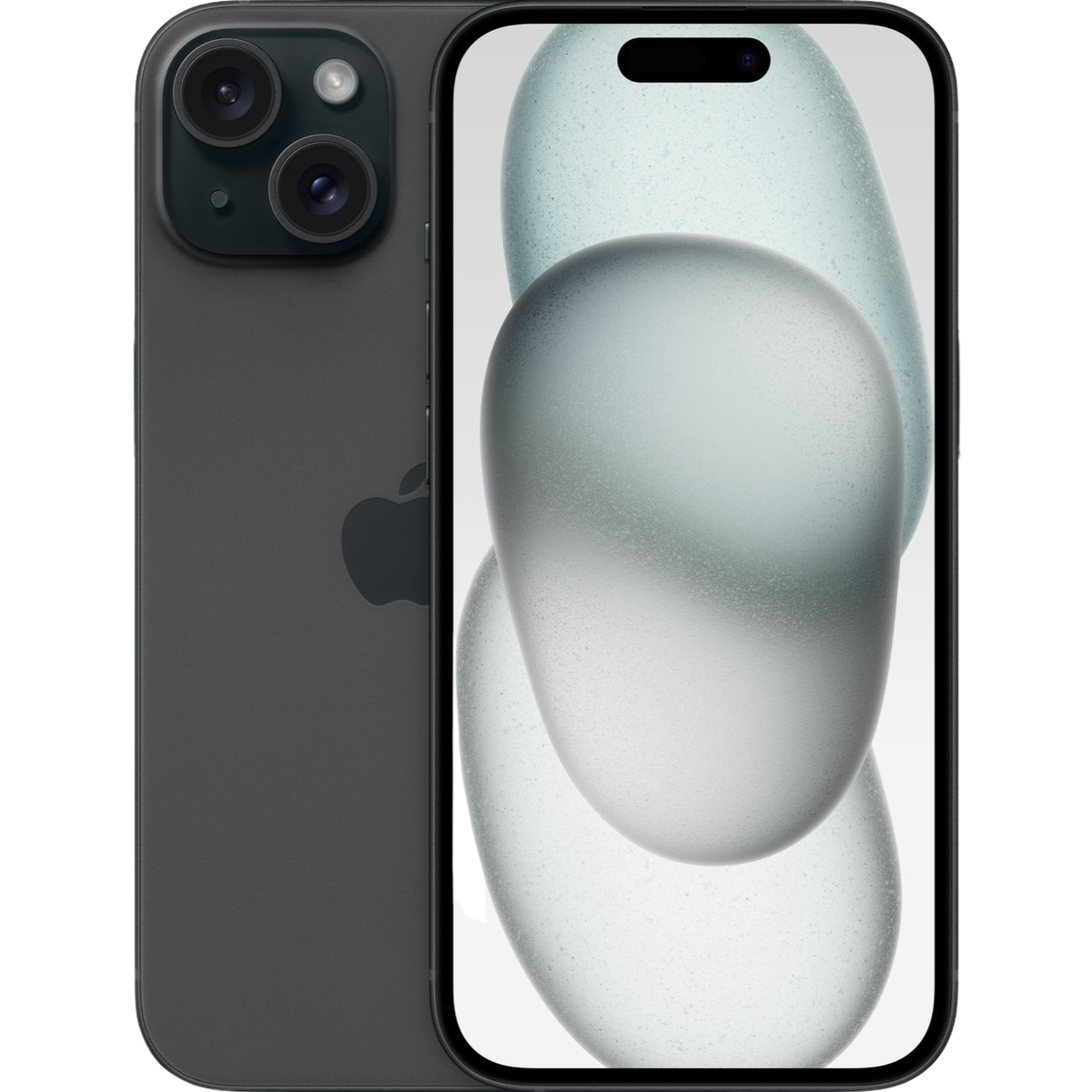 Black iphone 15 back and front primary view image
