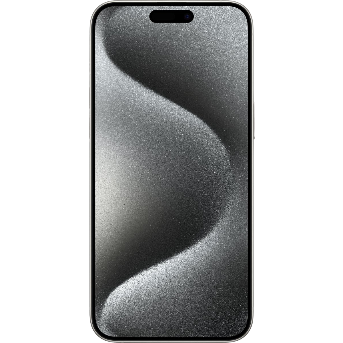 close-up of white Titanium iPhone 15 pro max front view