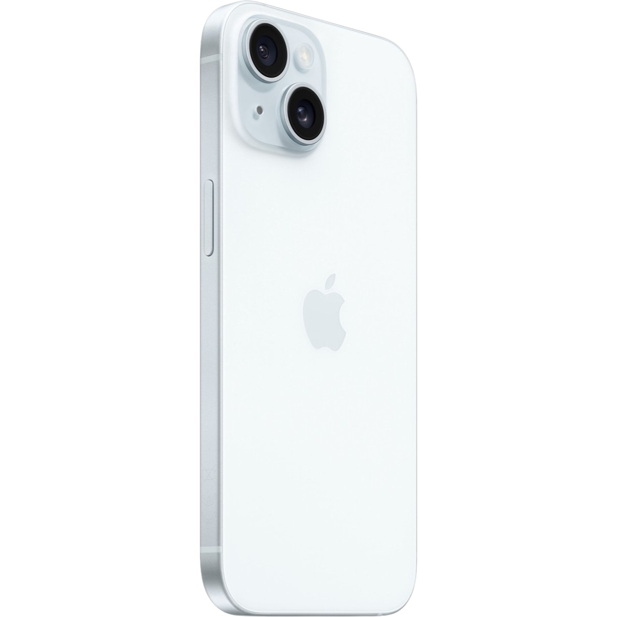 Blue iphone 15 back from side angle view
