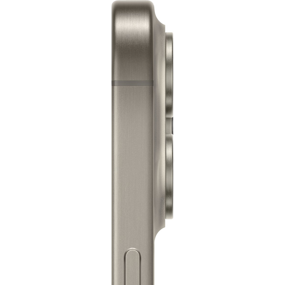 close-up Natural Titanium iPhone 15 pro side view