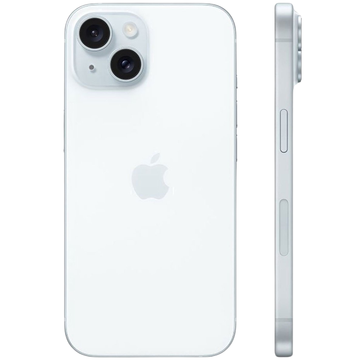 Blue iphone 15 back and side view